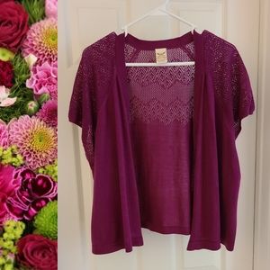 Faded Glory Violet Knit Short Sleeve Cardigan